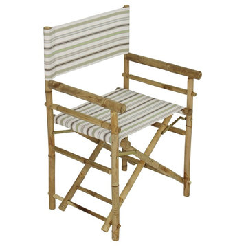 Bamboo Indoor Outdoor Director Chair - White Stripes Canvas - Set Of 2 Chairs