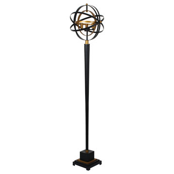 Metal 60" Armillary Floor Lamp, Black/Bronze