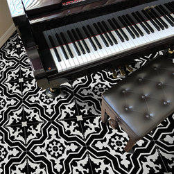 Moroccan Mosaic & Tile House - 8"x8" Temara Handmade Cement Tile, Black/White, Set of 12 - Wall And Floor Tile