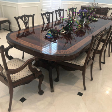 Large Scallop Cornered Dining Table, Chippendale Chairs, Hepplewhite Sideboard