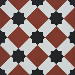 Moroccan Mosaic and Tile House - Ait Baha Handmade Cement Tile, Red/Black, Sample - Wall And Floor Tile