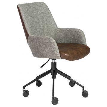 Gray Linen Seat Swivel Adjustable Task Chair Fabric Back Steel Frame