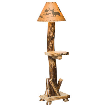 Rustic Aspen Log Floor Lamp With Shelf