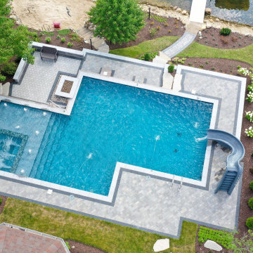Plainfield, IL Geometric Swimming Pool with Interior Hot Tub