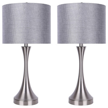 25" Brushed Nickel Table Lamp With Sparkly Gray Shade & USB Port, Set of 2