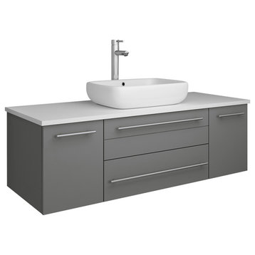 Lucera Wall Hung Bathroom Cabinet With Top & Vessel Sink, Gray, 48"