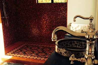 Design ideas for a large eclectic master bathroom in Los Angeles with cement tile and concrete floors.