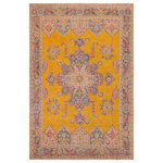 Bareens Designer Rugs - Antique Bohemian Roxane Yellow/Grey Wool Rug 9'10'' x 12'7'' - A mesmerizing addition to any decor, this brand-new hand knotted vintage wool rug featuring vibrant colors and a traditional design is made by skilled artisans capable of creating the most exceptional Persian knotted rugs. Harnessing the natural energy of the sun, each rug is organically neutralized from its original color, distressed and then saturated in an infusion of a bold vibrant color pallet to give it a fresh perspective and modern appeal. This masterpiece draws its inspiration from traditional and timeless rug designs, which provides both harmony and contrast bringing a phenomenal twist in any decor. An intricate design and exquisite coloration make this wool rug a standout piece for any room.