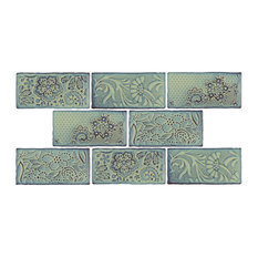 SomerTile Antic Feelings 3" x 6" Ceramic Subway Wall Tile, Agua Marina