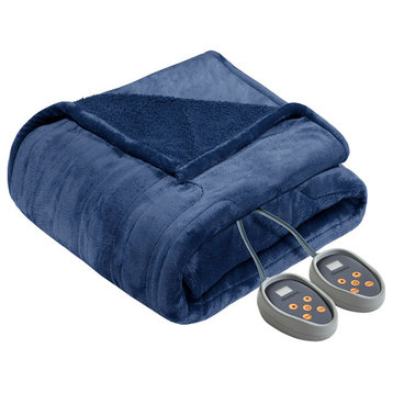 Beautyrest Heated Microlight to Berber Blanket, Indigo