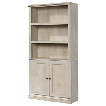 Farmhouse Bookcase, 3 Open Shelves With Framed Doors Cabinet, Chestnut Finish
