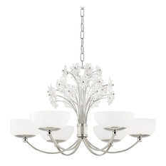6-Light Chandelier, Whimsical Style, 30"x17.25"High, Polished Nickel