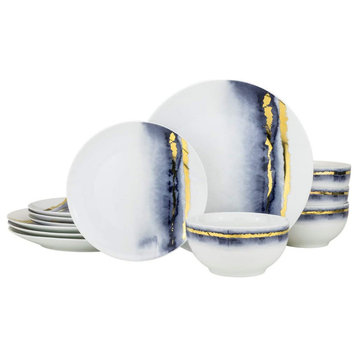 Royalty Porcelain 12-pc Dinner Set 'Blue Lazuli', Fine Porcelain