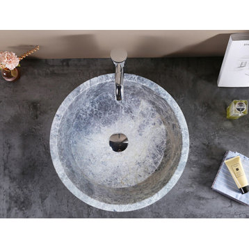 Natural Stone Tundra Grey Marble Vessel Sink Polished (D)16.5" (H)6"