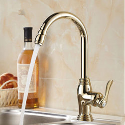Antique Gold Copper Finish One Hole One Handle Mixed Water Never Fade Kitchen Ta - Kitchen Faucets