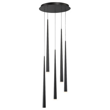 Cascade LED 5-Light Etched Glass Round Chandelier 3500K, Black