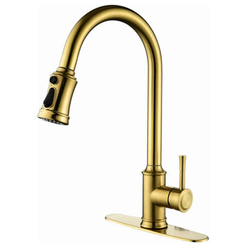Touch Kitchen Sink Faucet With Pull Down Sprayer, Single-Handle, Brushed Gold