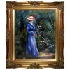 "Woman in a Blue Dress, Standing Garden of St. Cloud", Victorian Gold 20"x24"