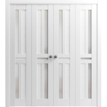 Closet Double Bi-fold Doors, Veregio 7288 White Silk & Frosted Glass