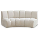 Meridian Furniture - Infinity Black Boucle Fabric Upholstered Arc Shaped Modular Sectional, Cream, 2-Piece, Arc-Shaped - Mix and match this Infinity boucle fabric modular chair with other items in the Infinity collection to find the best possible seating solution for your gang. Rich cream boucle fabric feels welcoming and soft to the skin, so you stay seated comfortably for the big game or while watching your favorite programs. Deep channel tufting adds to the longevity and durability of this modular chair while giving it texture.