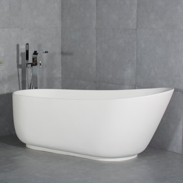 67 inch Stone Resin Solid Surface Soaking Bathtub with Overflow in White