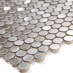 Brushed Stainless Steel Penny Round Mosaic - Wall And Floor Tile