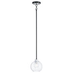 Maxim Lighting - Vessel 1-Light Mini Pendant - Machined and knurled sockets are finished in Brushed Aluminum which gives stark contrast to the Black round tube frames. Heavy weight Clear hand-blown glass spheres adds scale to this industrial classic.