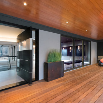 Contemporary Front Entry Renovation Wood Deck With Landscaped Zen Garden