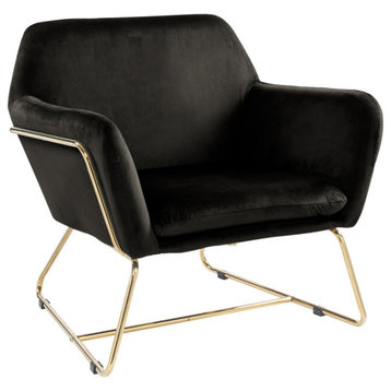 Keira Velvet Accent Chair With Metal Base, Black