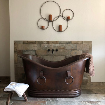 60" Hammered Copper Double Slipper Bathtub With Rings (BTDR60DB)