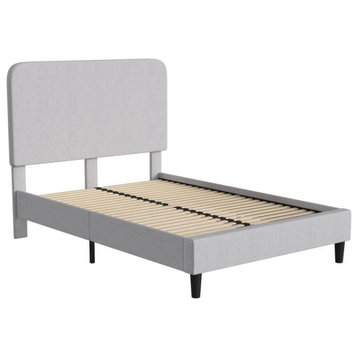 Addison Upholstered Platform Bed - Headboard with Rounded Edges, Light Grey, Full
