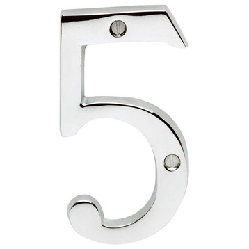 Cast Solid Brass 3 7/8" Address House Number '5' Chrome |