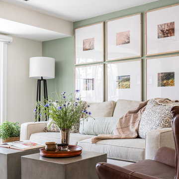 Subtle Green Gallery Wall Cozy Family Room