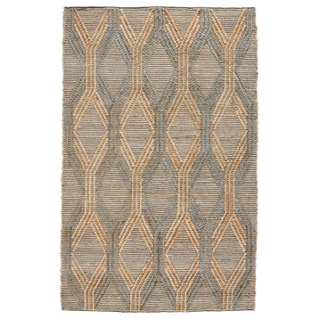 Manitou Beige and Blue Accent Rug, Natural/ Mineral Blue, 5x8