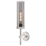 Innovations Lighting - Lincoln, 1 Light 12" Sconce, Satin Nickel, Plated Smoke Glass - The Lincoln collection makes a statement with bold and striking details. The impressive glass cylinder shade sits atop a refined metal frame that features perfectly placed knurling details. Lincoln is a gorgeous addition to traditional or restoration decor.