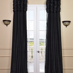 Ruched Midnight Black Thai Silk Curtain - Curtains