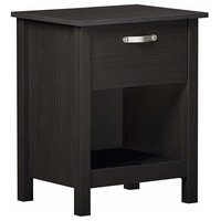 Contemporary Nightstand, MDF/Particleboard, Drawer, Open Shelf, Black Oak