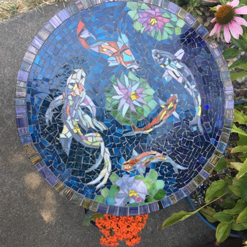 Mosaic Koi Fish w/ Shadow and Lily Pads for Swimming Pool or Wall Free Shipping 