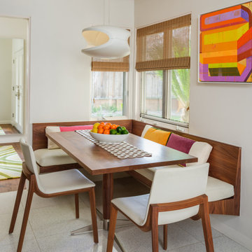 Mid-Century White Kitchen - Eating Nook with Banquette Seating