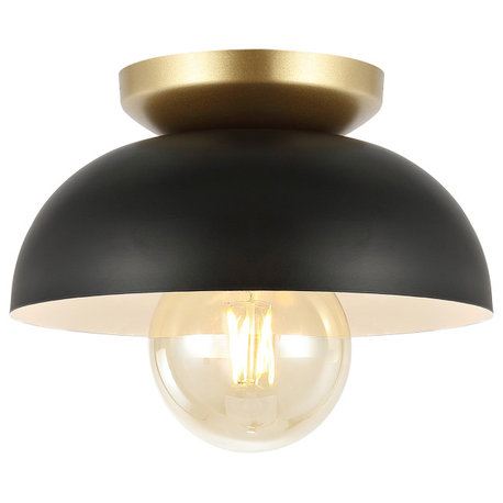 Paulina 8.5" 1-Light Iron LED Flush Mount, Black/Gold Painting