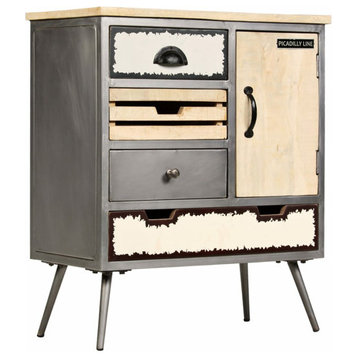 vidaXL Sideboard Buffet Console Cabinet for Kitchen Solid Wood Mango and Steel