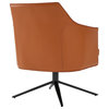 26" Terra Cotta And Black Faux Leather Swivel Lounge Chair