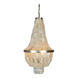 Emory Silver Leaf Chandelier With Capiz Shell - Transitional - Chandeliers  - by Lighting Boutique