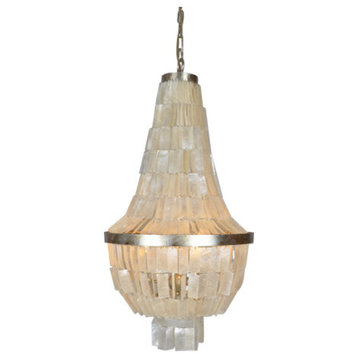 Emory Silver Leaf Chandelier With Capiz Shell, Small