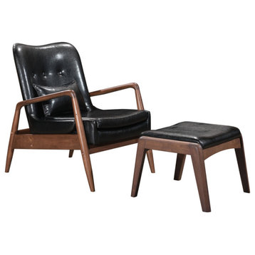 Knox Lounge Chair and Ottoman Black, Black