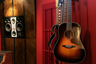 Inspiration for a modern home theater remodel in Austin