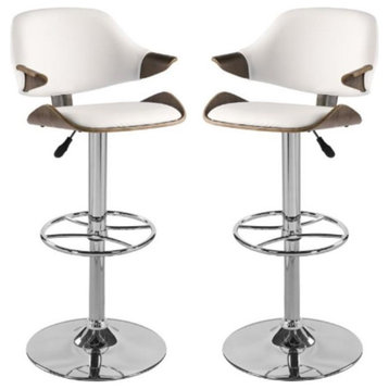 Home Square 44.2" Metal Curved Back Adjustable Stool in White - Set of 2