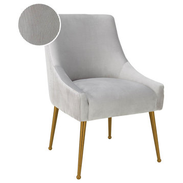 Beatrix Pleated Light Grey Velvet Side Chair - Light Grey