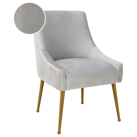 Beatrix Pleated Light Grey Velvet Side Chair - Light Grey