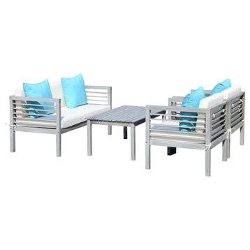 Safavieh Alda 4-Piece Outdoor Set With Accent Pillows, Gray Wash/Light Blue